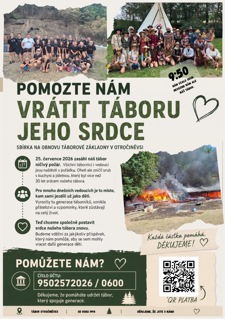 Sbírka pomozte nám vrátit táboru jeho srdce - sbírka na obnovu táborové základny v Otročiněvsi